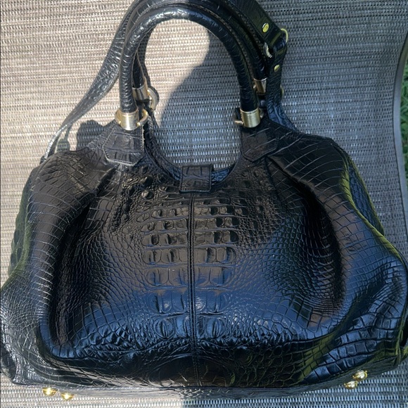 BRAHMIN BAG Black Melbourne croc Embossed shoulder handbag - Picture 4 of 15